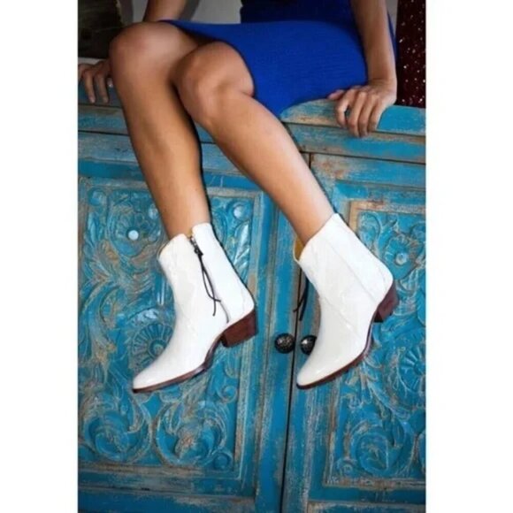 FREE PEOPLE New Frontier Western Bootie in White Leather Size EU 39.5 US 9.5 - Picture 16 of 16